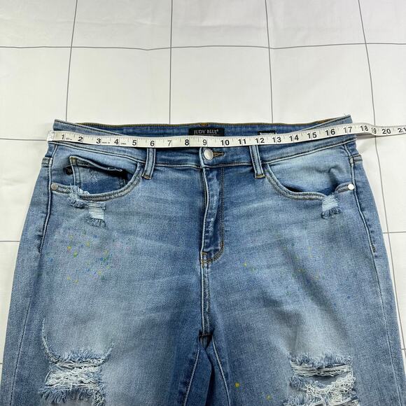 Judy Blue Jeans Womens 32 Paint Splatter Boyfriend Fit Distressed Boho Artsy - Picture 8 of 13
